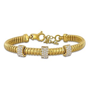 EVERLY JEWELRY | Yellow Plated Sterling Silver 1 1/2 CT TGW Cubic Zirconia 5.3mm bombe Omega Style Bracelet, 7 inc+1 inc 1/4 incExt. - 1 of 4