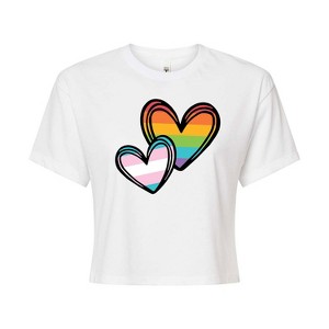 Women's - Instant Message - Rainbow And Trans Flag Hearts Cropped Graphic T-Shirt - 1 of 4