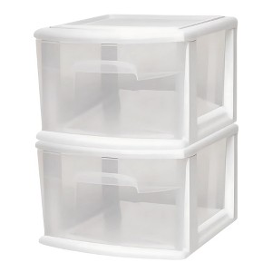 Homz 2 Pack Storage Cart, Medium 1 Drawer Plastic Container for Home and Office Organization, White Frame with Clear Drawer - 1 of 4
