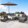 8-Piece Outdoor Wicker Sofa Set with Curved Sofa & Sectional L- Shaped Patio Furniture & Patio Conversation Set Coffee Table, Rattan & Cushions - 2 of 4