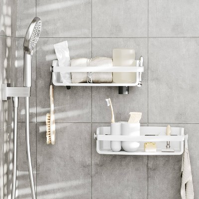 White Plastic Suction Mount Shower Caddy with Adhesive Strips