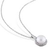 EVERLY JEWELRY | Sterling Silver 1/10 CT TW Diamond and 8 MM White Cultured Freshwater Pearl Halo Pendant with Chain, 18" - 2 of 4