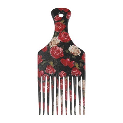 Unique Bargains Plastic Wide Tooth Hair Pick Comb Hair Styling Tool Flower Pattern Red Black 1 Pc