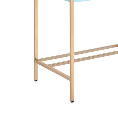 Elegant Baby Blue & Gold Writing Desk with USB & Filing Cabinet