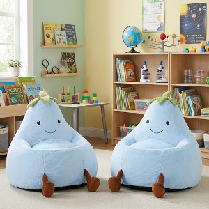 Spassway 2-Piece Cartoon Eggplant Bean Bag Chairs with Faux Rabbit Fur Cover for Kid Memory Foam Bean Bag Sofa Reading Seats for Playroom Living Room - 1 of 4