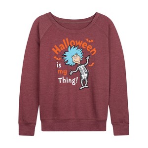 Women's - Dr. Seuss - Halloween Is My Thing Lightweight French Terry Wide Neck Long Sleeve Shirt - 1 of 4