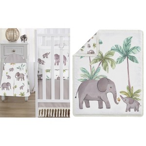 Sweet Jojo Designs 6p Boy, Girl, Unisex/Gender Neutral Crib Bedding + BreathableBaby Breathable Mesh Liner Pad Watercolor Elephants Grey Green and - 1 of 4
