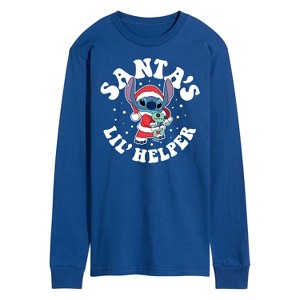 Men's - Lilo and Stitch - Santas Lil Helper Christmas Long Sleeve Graphic T-Shirt - 1 of 4