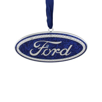 Northlight 4" Officially Licensed Blue "Ford" Logo Silver Plated Christmas Tree Ornament