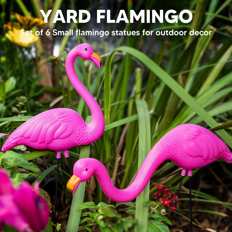Syncfun Pink Flamingo Yard Ornament Stakes, Mini Lawn Plastic Flamingo Statue with Metal Legs for Outdoor & Garden, 2 of 8