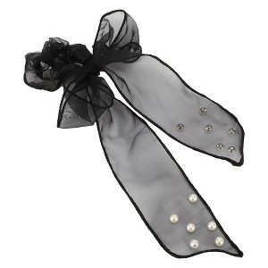Unique Bargains Women's Fashion Faux Pearl Bow Hair Scrunchies Black 1 Pc - 1 of 3