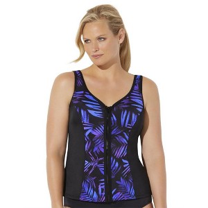 Swimsuits for All Women's Chlorine Resistant Sweetheart Zip Front Tankini Top (Plus Sizes Available) - 1 of 4