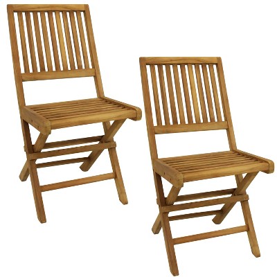 Sunnydaze Outdoor Solid Teak Wood with Stained Finish Nantasket Folding Dining Chairs Light Brown 2pk