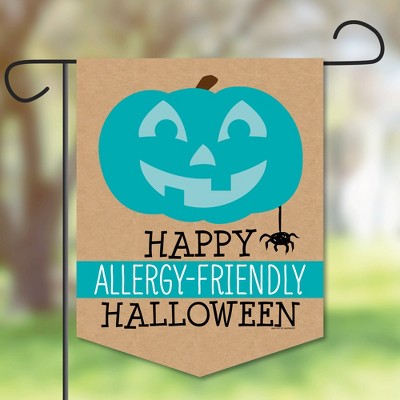 Big Dot of Happiness Teal Pumpkin - Outdoor Lawn & Yard Home Decorations - Halloween Allergy Friendly Trick or Trinket Garden Flag - 12 x 15.25 inches