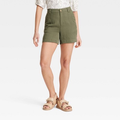 Women's High-Rise Flat-Front Chino Shorts - A New Day™ Green 0