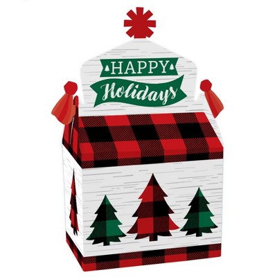 Big Dot of Happiness Holiday Plaid Trees - Treat Box Party Favors - Buffalo Plaid Christmas Party Goodie Gable Boxes - Set of 12