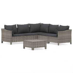 vidaXL Patio Furniture Set Armchair Sofa Set with Cushions Gray Poly Rattan - 1 of 4