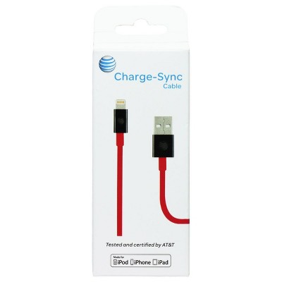 AT&T (4466F) 4Ft Charge & Sync Cable for iPhones - Red/Black
