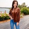 Anna-Kaci Women's Velvet Long Sleeve Button-Up Shirt with Chest Pocket and Collared Neck - 2 of 4