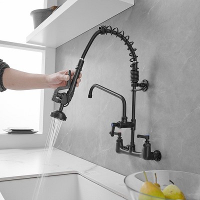 Matte Black Stainless Steel Wall-Mount Pull-Down Kitchen Faucet