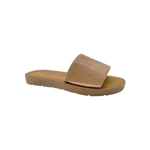 Cu0026c California Women's Rhinestone Sandals - Slip On Sandals For Women In  Rose Gold Size 8 : Target