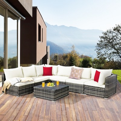 Costway 7pcs Patio Rattan Furniture Set Sectional Sofa Garden