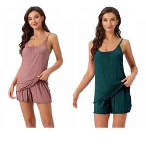 INSPIRE CHIC Women's 2 Pcs Loungewear Solid Shade Ruffled Cami Tops with Shorts Sleepwear - 1 of 4
