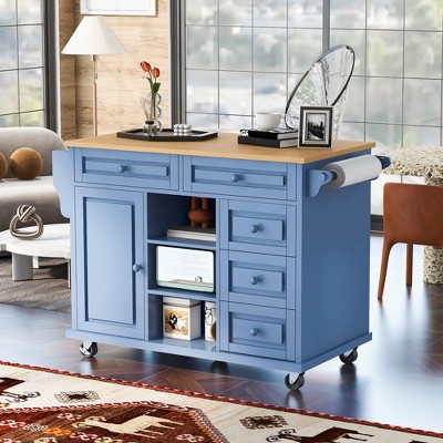 Portable Kitchen Island on Casters with Rubberwood Work Surface and Spacious Storage - Ideal Kitchen Cart Fixture