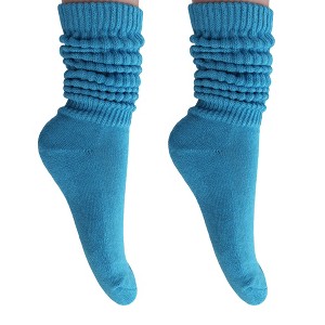 Turquoise Blue Slouch Socks for Women – 1, 2, 3, or 6 Pairs, Soft Cotton, Knee-High or Scrunch Style, Shoe Size 5-10 - 1 of 4