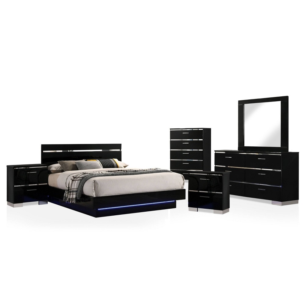 Photos - Bedroom Set 6pc Eastern King Cavatao  with Led Light Black/Chrome - miBasic