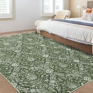 GOCAPTAIN Vintage Washable Area Rug, Foldable Thin Accent Rug, Stain-Resistant Distressed Carpet, Floral Print Soft Mat for Bedroom Living Room - 1 of 4