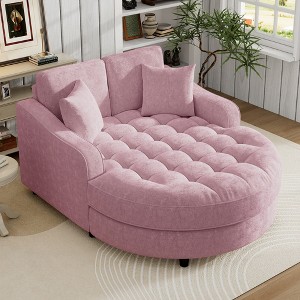 55"W Upholstered Chaise Lounge Sofa Bed Sofa Couch with Tufted Seat and Detachable Pillows, Beige/Green/Champagne/Pink-ModernLuxe - 1 of 4