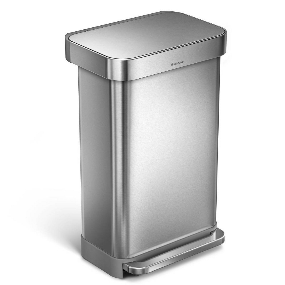 simplehuman 45L Rectangular Liner Rim Kitchen Step Trash Can with Liner Pocket Stainless Steel