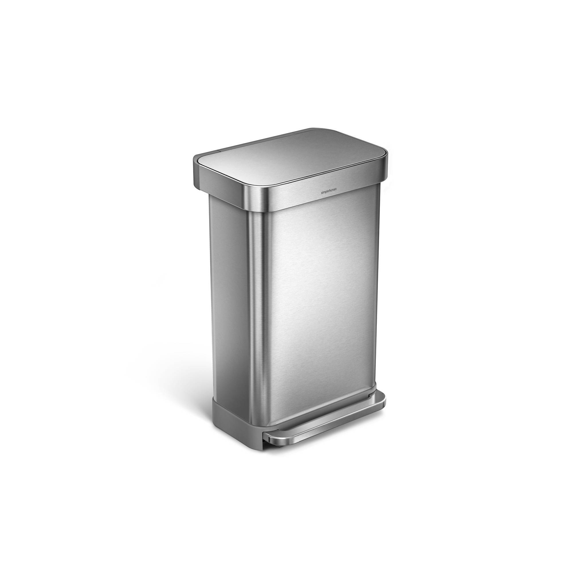 simplehuman 45L Kitchen Step Trash Can with Liner Pocket Stainless Steel Garbage Can with Fingerprint Proof Finish and Soft Close Lid