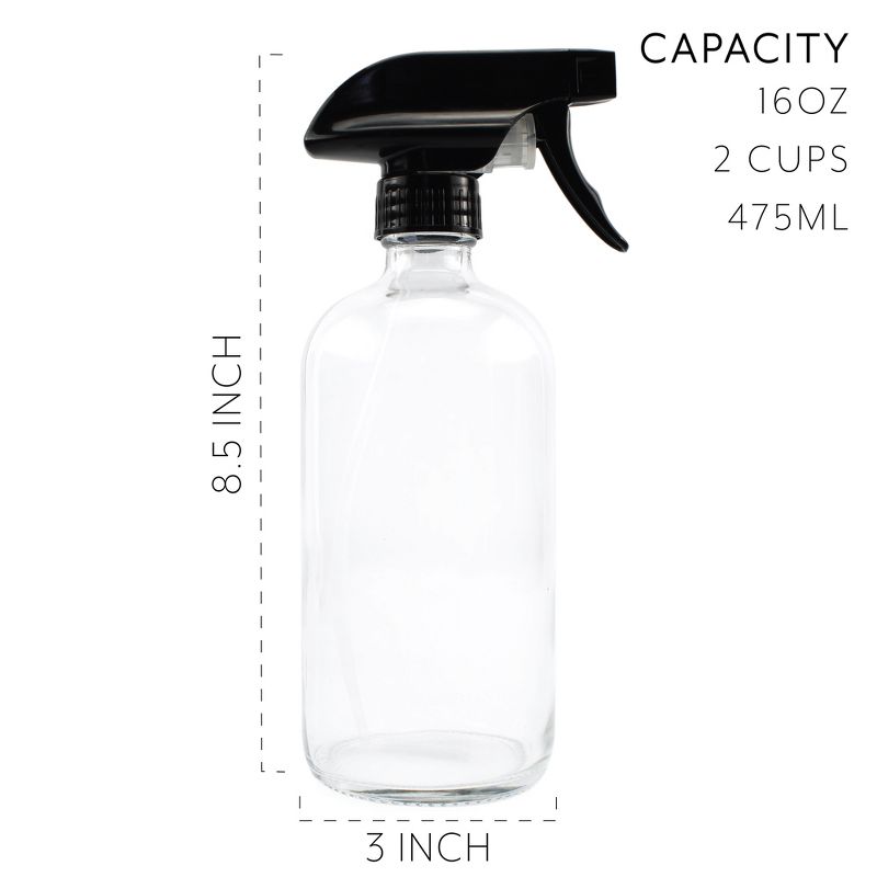Cornucopia Brands 16oz Clear Glass Spray Bottles w/ Labels, 2pk; w/ 3-Setting Sprayers, 2 of 7