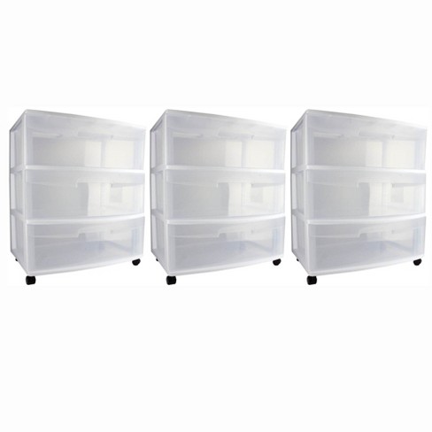 Sterilite 3 Drawer Storage Cart, Plastic Rolling Cart With Wheels To  Organize Clothes In Bedroom, Closet, White With Clear Drawers, 6-pack :  Target