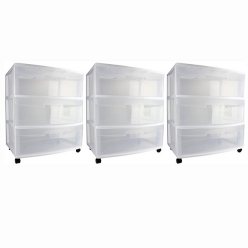 Sterilite Home 3 Drawer Wide Storage Cart Portable Container W