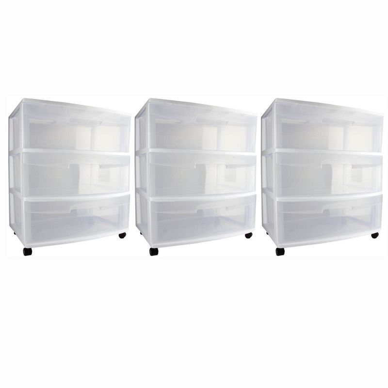 Sterilite Home 3 Drawer Wide Storage Cart Portable Container w/Casters, 1 of 7