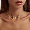 14K Gold & Platinum Plated Double Layer Pendant Necklace, Fashionable Layered Jewelry for Women - 2 of 4
