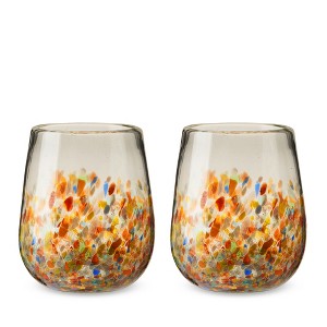 Segunda Vida Artistico Vino Glasses, Recycled Glass Eco Friendly Wine Glasses, Home Cocktail Bar Gifts Stemless Wine Glasses 13oz Set of 2 - 1 of 4