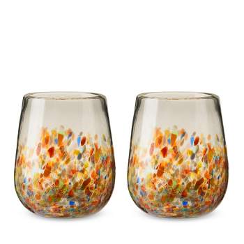 Segunda Vida Artistico Vino Glasses, Recycled Glass Eco Friendly Wine Glasses, Home Cocktail Bar Gifts Stemless Wine Glasses 13oz Set of 2