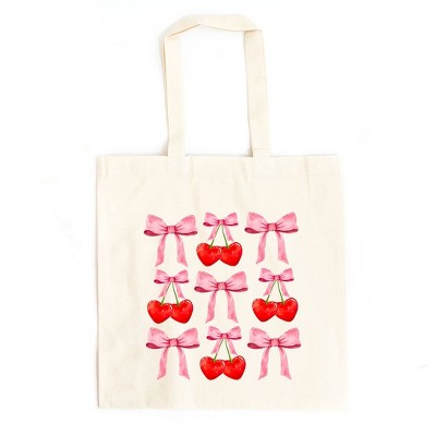City Creek Prints Cherry Coquette Bow Chart Canvas Tote Bag - 15x16 - Natural