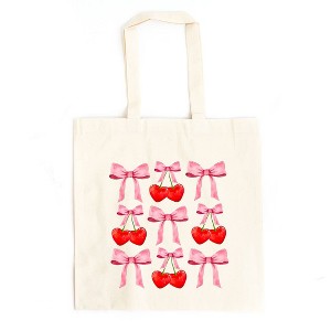 City Creek Prints Cherry Coquette Bow Chart Canvas Tote Bag - 15x16 - Natural - 1 of 2
