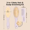 Baby Hair Brush and Comb Set, Oval Wooden Baby Brush Set for Newborns, Infant, Toddler Grooming Kit - 2 of 4