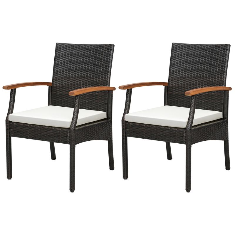 Costway Patio PE Wicker Chairs Acacia Wood Armrests with Soft Zippered Cushion Balcony, 1 of 10