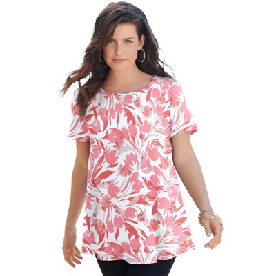 Roaman's Women's Plus Size Swing Ultimate Tee With Keyhole Back