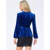 INSPIRE CHIC Women's Velvet Elegant Tie Waist Long Sleeve V Neck Wrap Peplum Blouse - 3 of 4