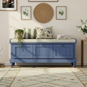 Polibi Classic Entryway Shoe Bench with Cushioned Top & Three Drawers - 1 of 4