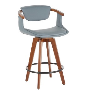 Fixed Faux Leather Mid-Century Modern Counter Stool with Bamboo Frame and 360¡ã Swivel for Kitchen or Dining Room - 1 of 4