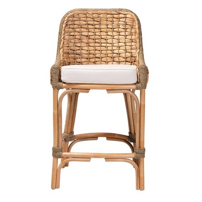 Kyle Bohemian Natural Brown Rattan & Mahogany Counter Stool